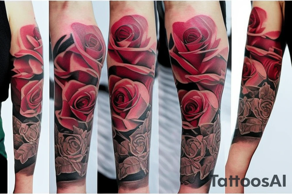half sleeve forearm tattoo with roses and dates tattoo idea