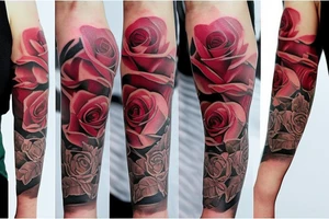half sleeve forearm tattoo with roses  and dates tattoo idea