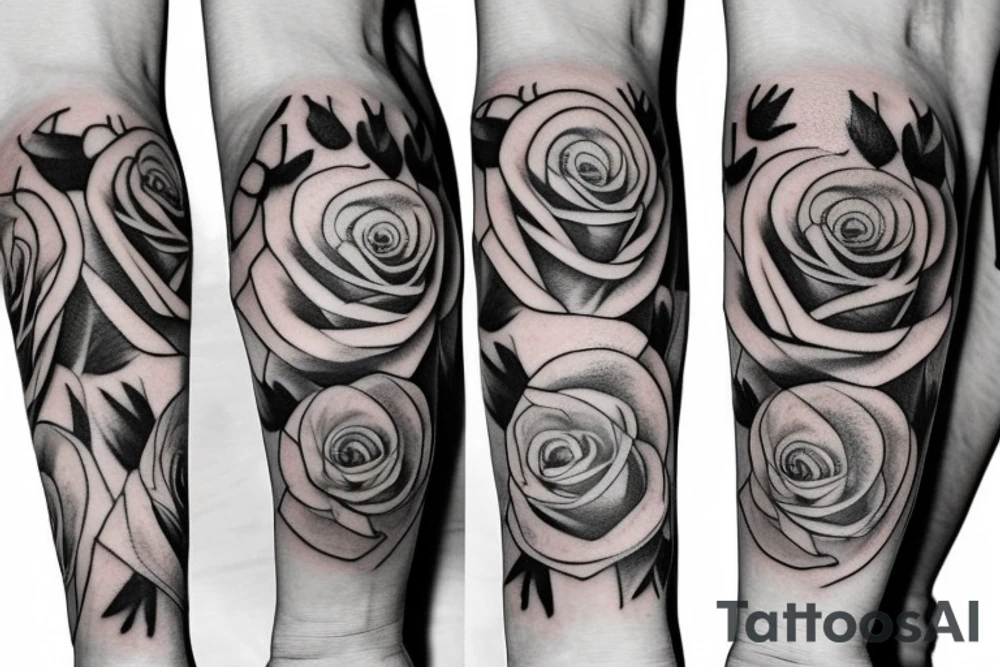 half sleeve forearm tattoo with roses and dates tattoo idea