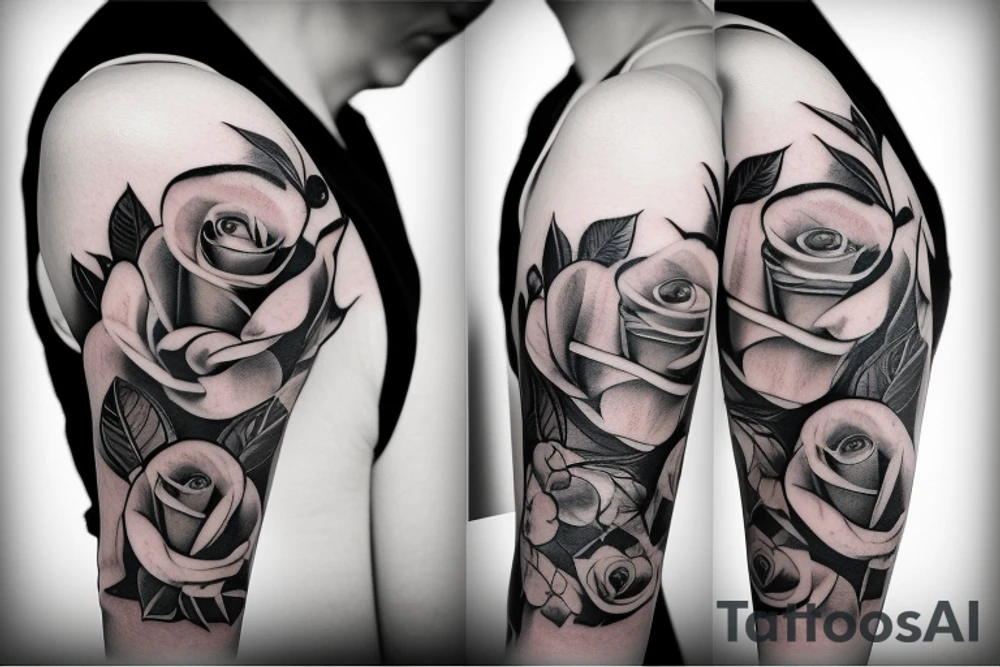 half sleeve forearm tattoo with roses and dates tattoo idea