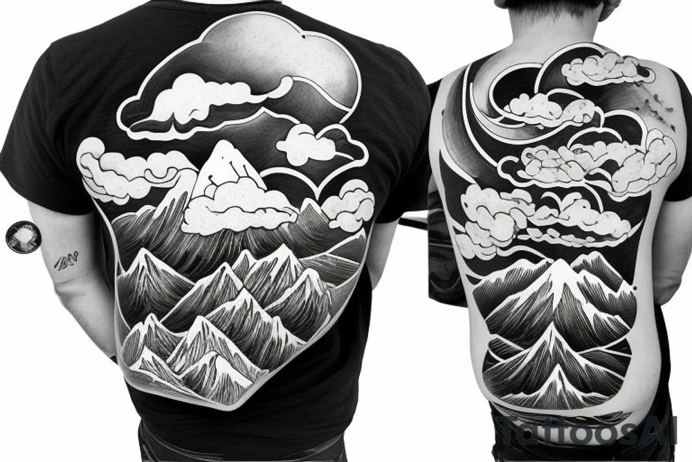Mountains, snowboard, cloud with Lightning, family, Timelaps tattoo idea
