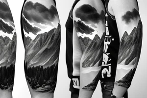 Mountains, snowboard, cloud with Lightning, family, Timelaps tattoo idea