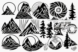Circle, mountains, snowboard tattoo idea