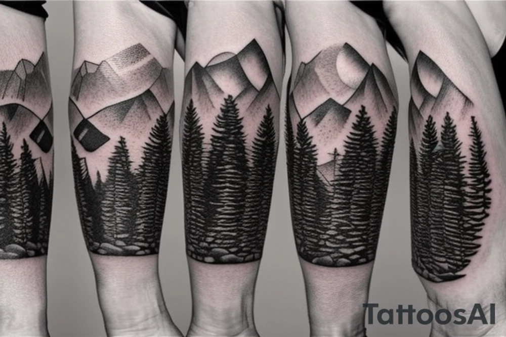 Circle, mountains, snowboard tattoo idea