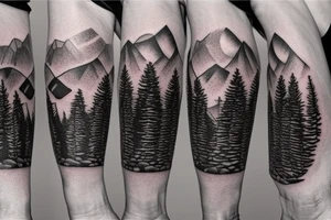 Circle, mountains, snowboard tattoo idea