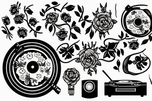 record player with flowers tattoo idea