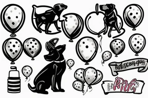 black dog holding balloon on a car tattoo idea