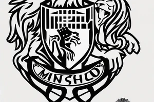 A lion holding a shield with the coat of arms of Manchester United, with the words "United" below it tattoo idea
