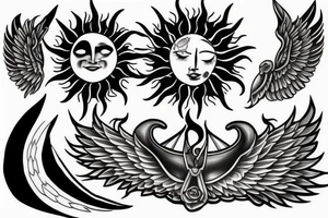 Sun spiraling with wings tattoo idea