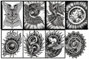 Sun spiraling with wings tattoo idea