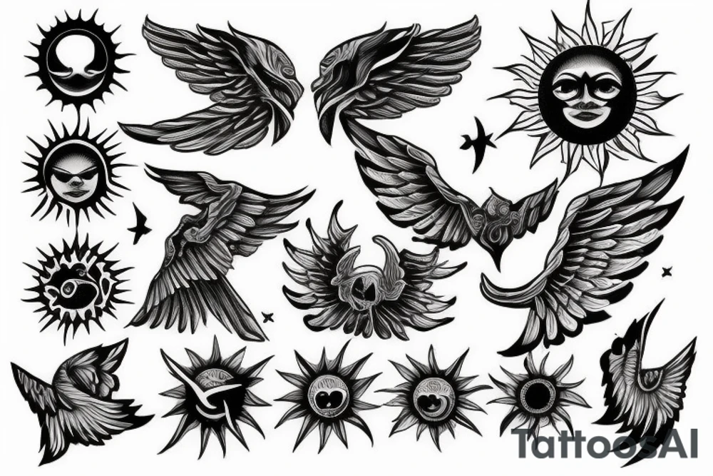 Sun with wings tattoo idea