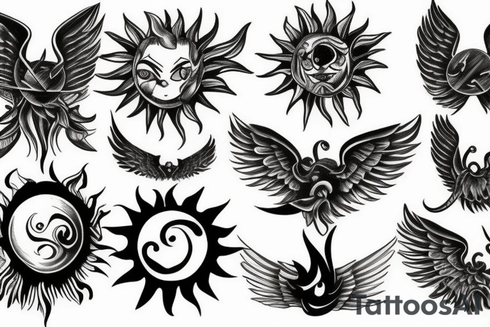 Sun with wings tattoo idea