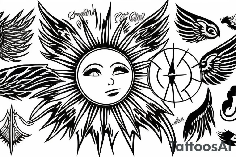 Sun with wings tattoo idea