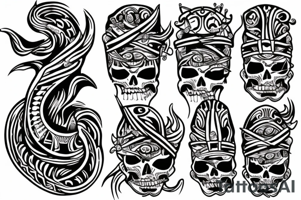 Forearm Tribal tattoo of a pirate ship with mermaid tattoo idea