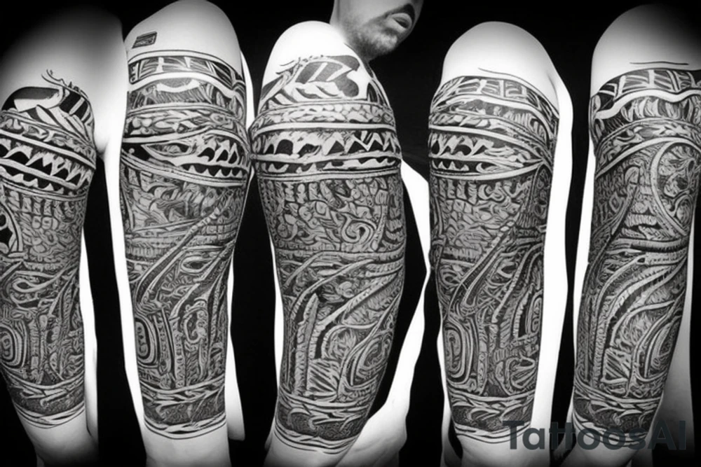 Forearm Tribal tattoo of a pirate ship with mermaid tattoo idea