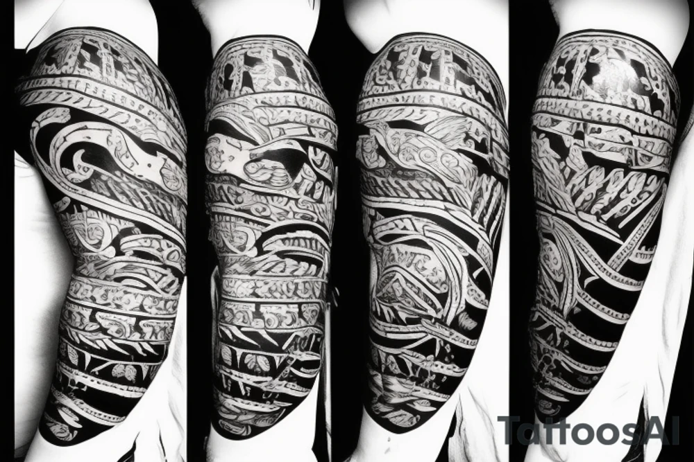 Forearm Tribal tattoo of a pirate ship with mermaid tattoo idea