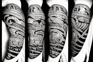 Forearm Tribal tattoo of a pirate ship with mermaid tattoo idea