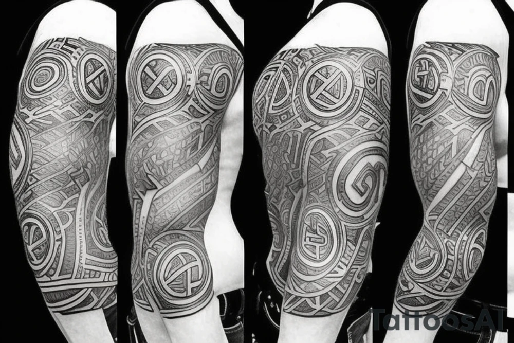 Greek and African mixed tattoo sleeve tattoo idea
