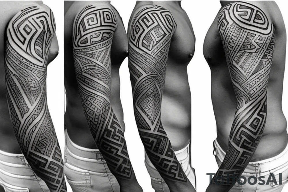 Greek and African mixed tattoo sleeve tattoo idea