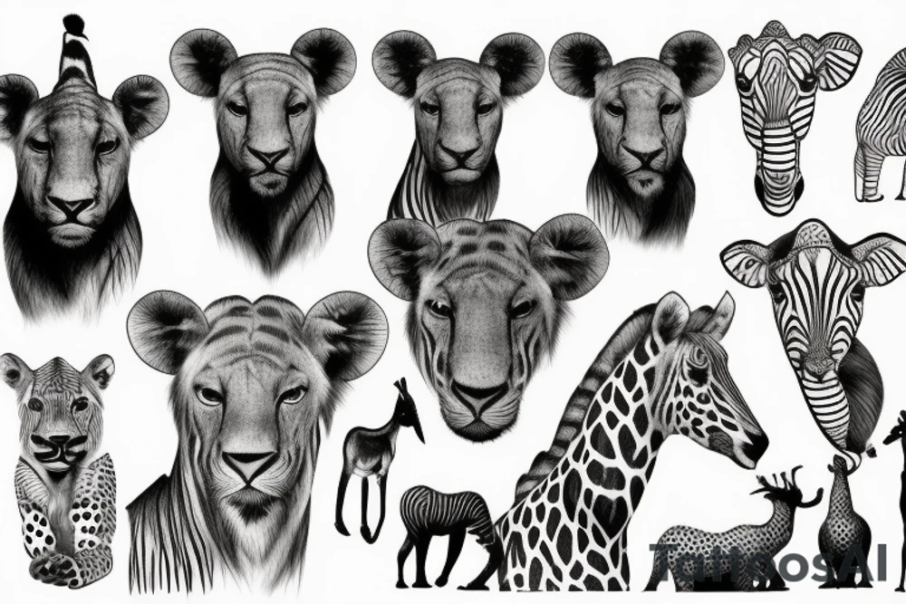 African safari animals tattoo idea