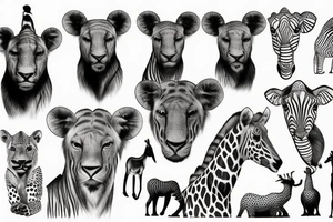 African safari animals tattoo idea