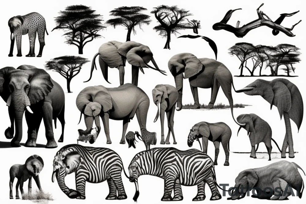 African safari animals tattoo idea