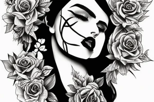 realistic woman with horns and flowers below her tattoo idea