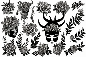woman with horns and flowers below her tattoo idea
