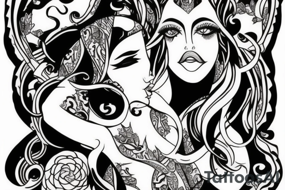 beautiful woman with horns tattoo idea