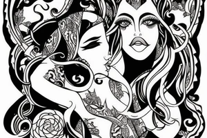 beautiful woman with horns tattoo idea