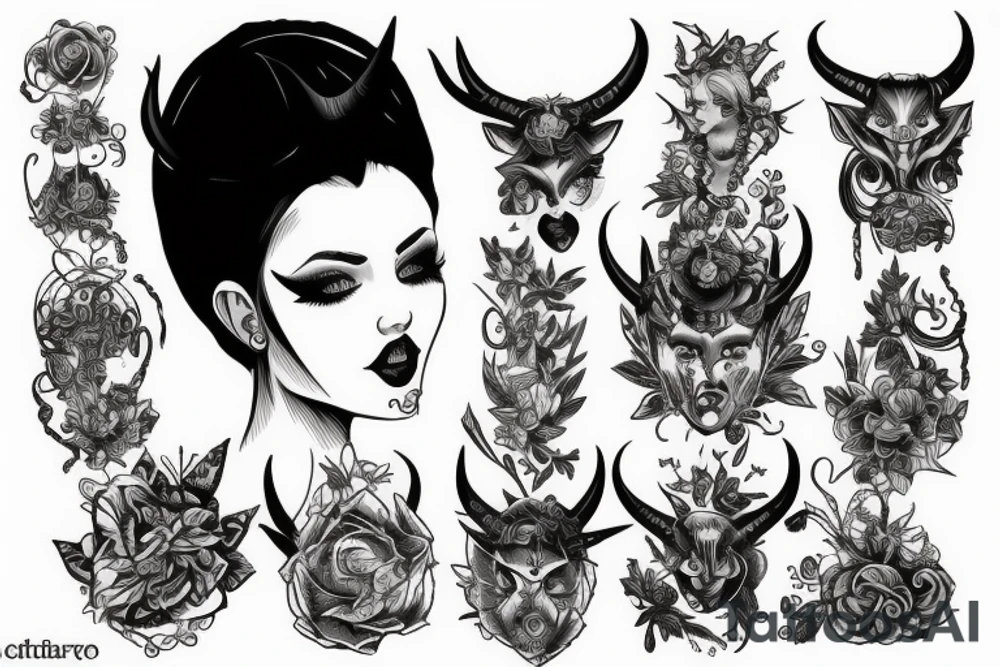 beautiful woman with horns tattoo idea