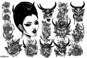 beautiful woman with horns tattoo idea
