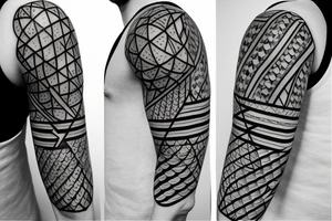 Artistic Modern fine line geometric tattoo with multiple basketballs tattoo idea