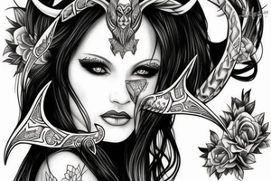 beautiful woman with horns tattoo idea
