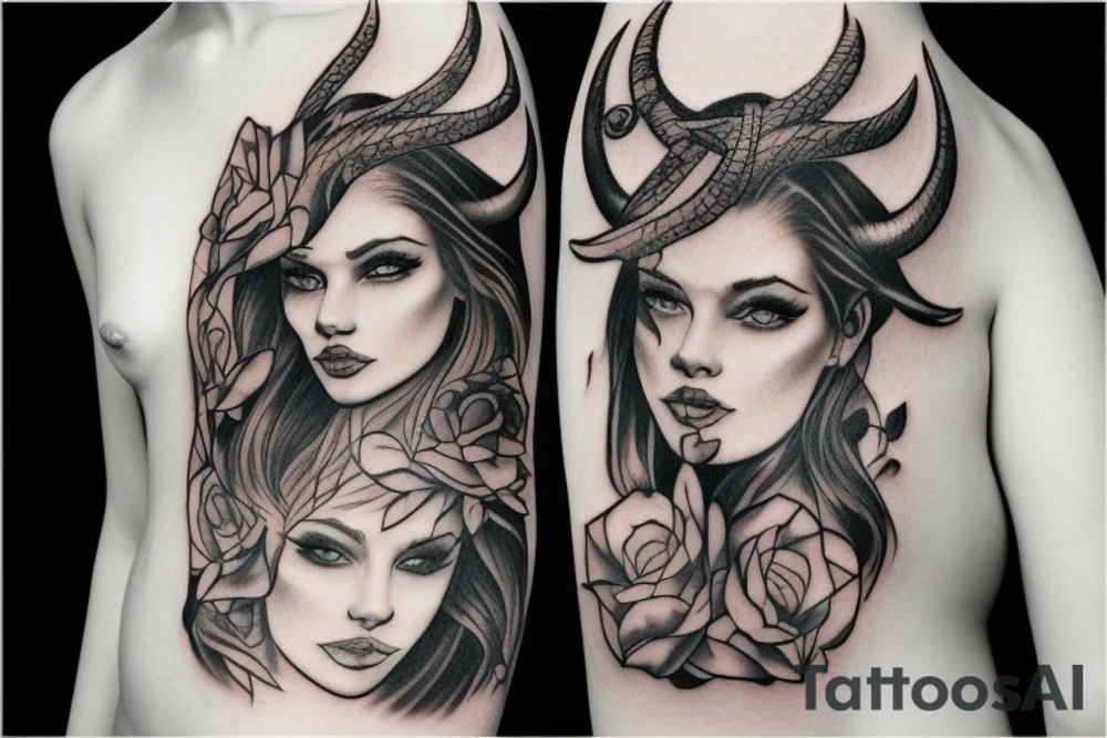 beautiful woman with horns tattoo idea