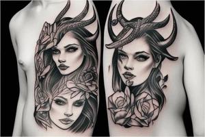 beautiful woman with horns tattoo idea