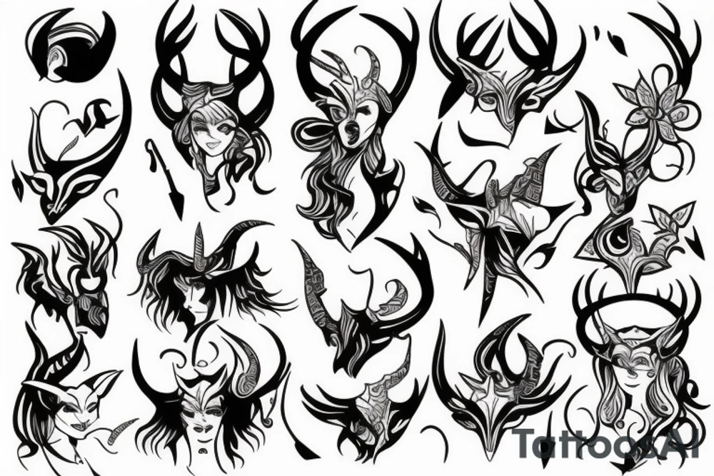 beautiful woman with horns tattoo idea