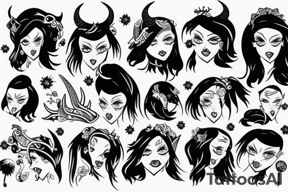 beautiful woman with horns tattoo idea