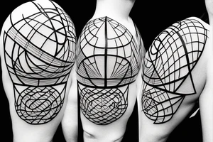 Simple fine line geometric tattoo with multiple basketballs tattoo idea