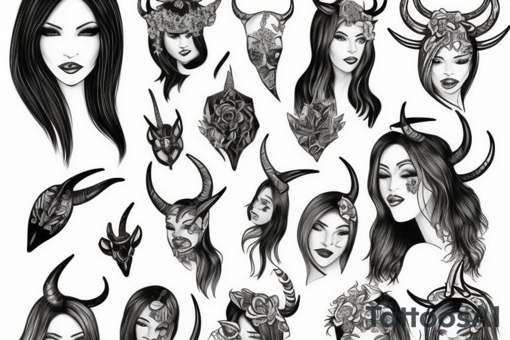beautiful woman with horns tattoo idea