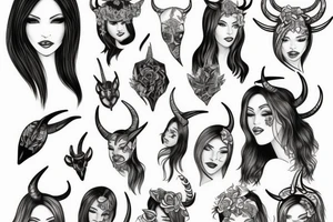 beautiful woman with horns tattoo idea