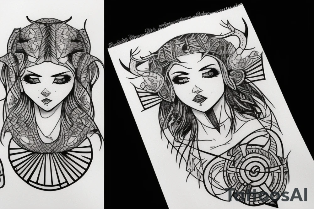 beautiful woman with horns tattoo idea