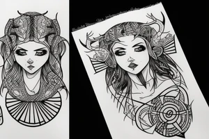 beautiful woman with horns tattoo idea