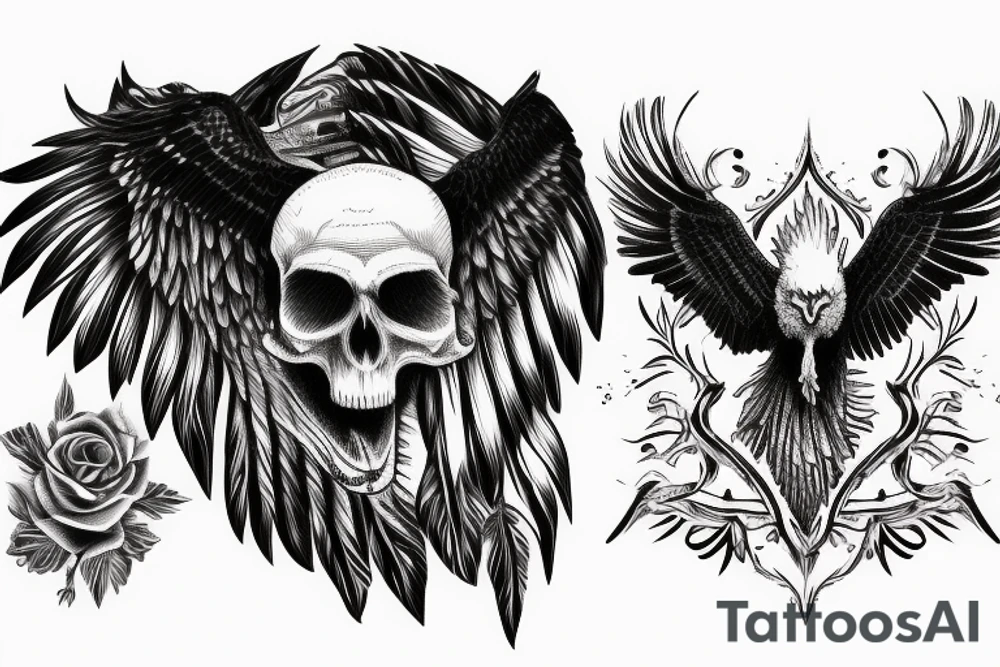Bald eagle physcotic skull sleeve tattoo idea