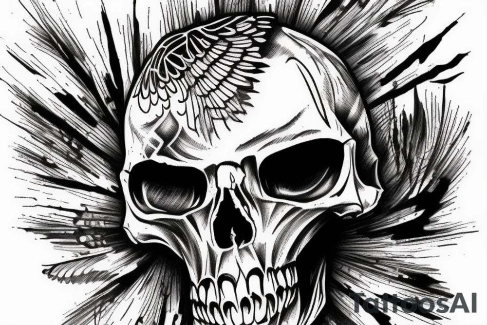 Bald eagle physcotic skull sleeve tattoo idea