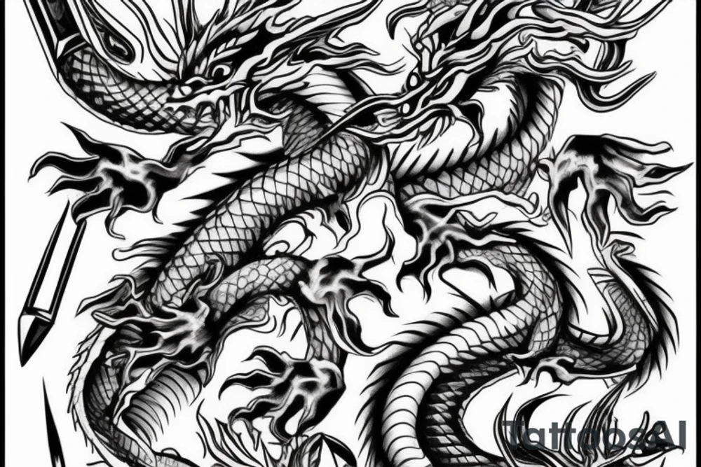 dragon twisted around a sword tattoo idea