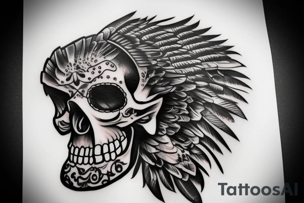 Mexican skull bald eagle bear tattoo idea