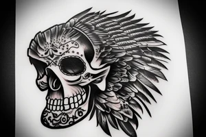 Mexican skull bald eagle bear tattoo idea