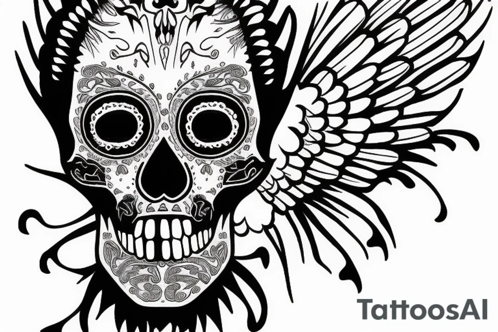 Mexican skull bald eagle bear tattoo idea