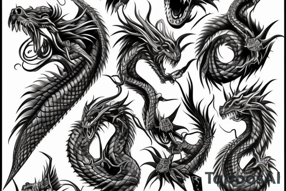 single dragon twisted around a sword tattoo idea